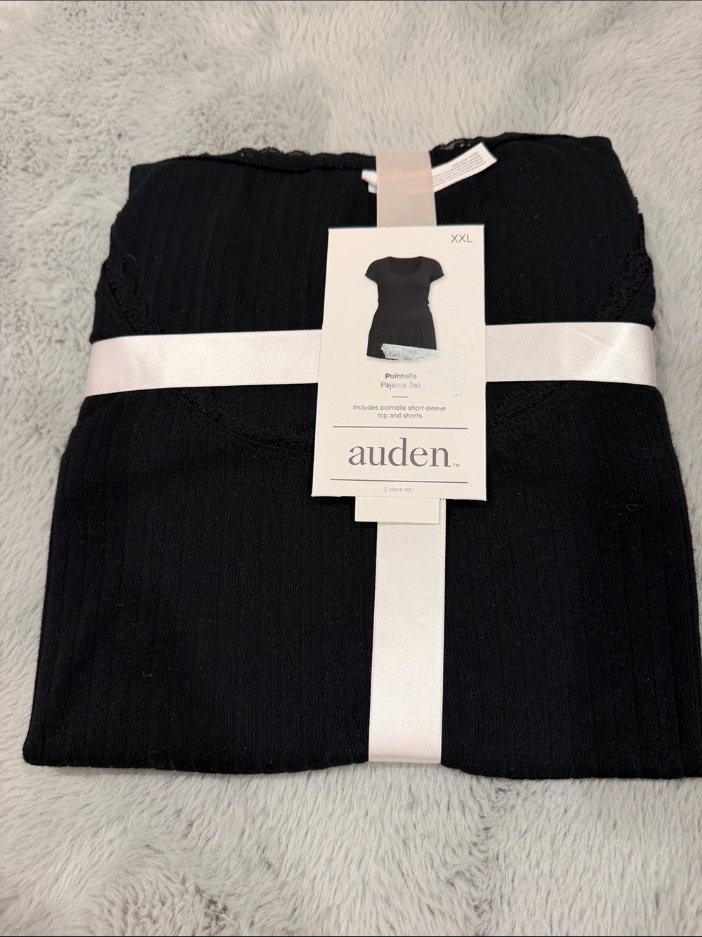 auden Black Ribbed Short Sleeve & Shorts Pajama Set XXL